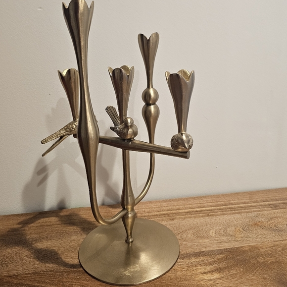 Anthropolaogie Marizia Sparrow Large Candle Holder Gold Birds Floral Nature. NEW - Picture 7 of 8